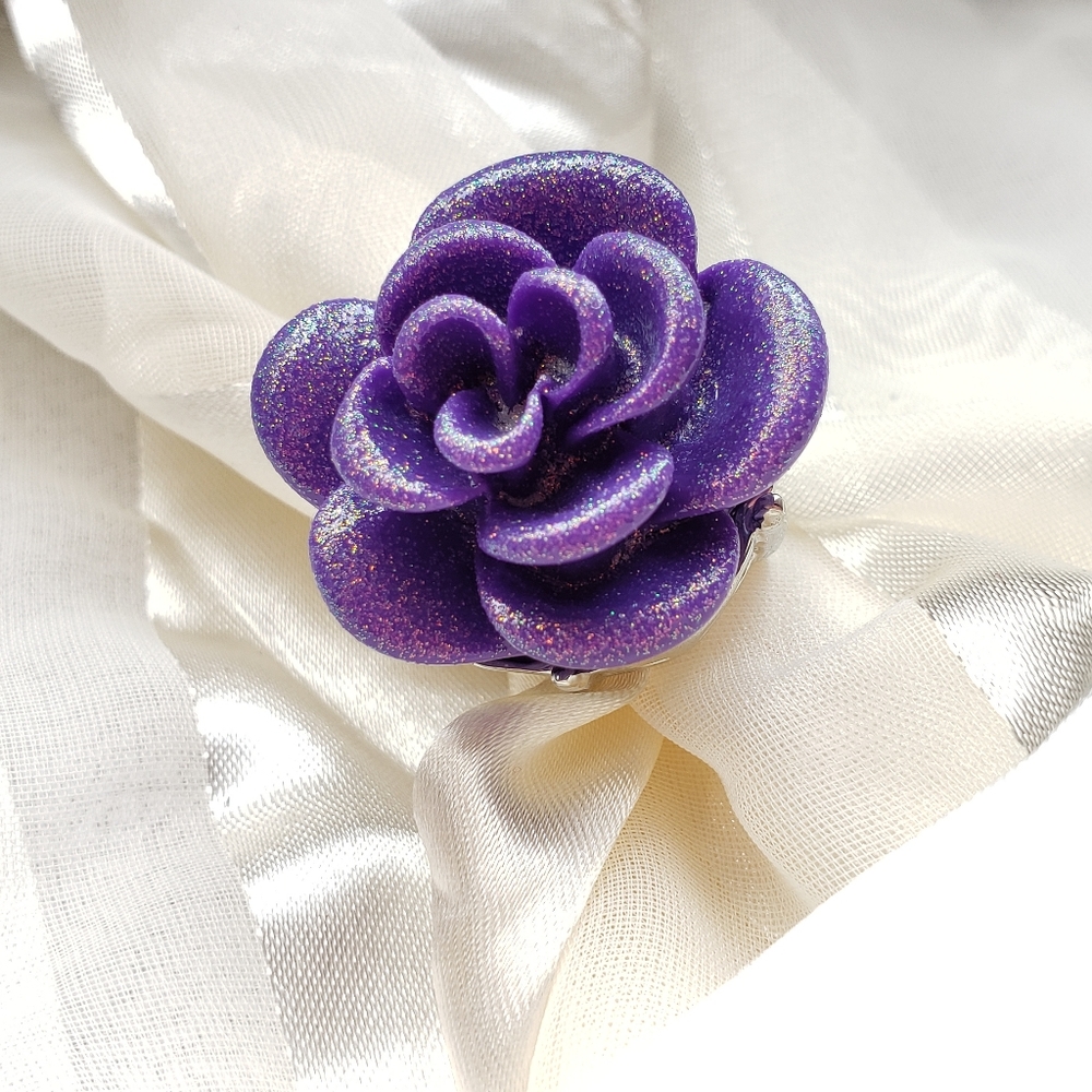 Violet Glitter Rose Ring